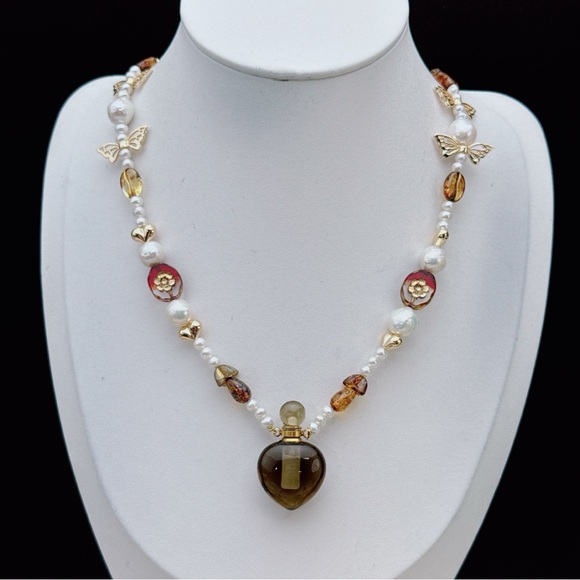 X679 Handmade Freshwater Baroque Pearl Smokey Quartz Perfume Bottle Necklace - Picture 5 of 9